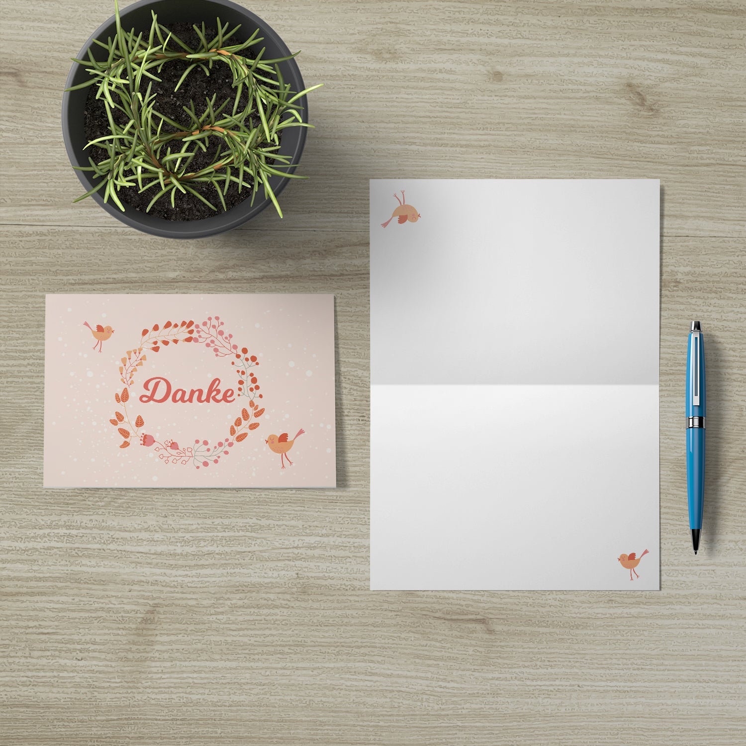 10 Stück Premium Dankeskarten (Klappkarten) mit Umschlägen, Danke Karten Geburt Merz Designkarten