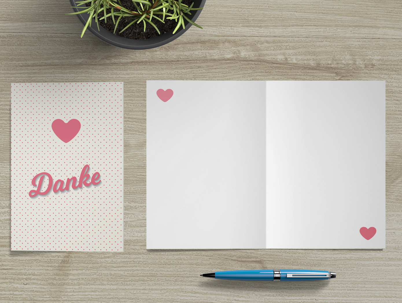 4 Stück Premium Dankeskarten (Klappkarten) mit 4 Umschlägen, Danke Karten Geburt Merz Designkarten