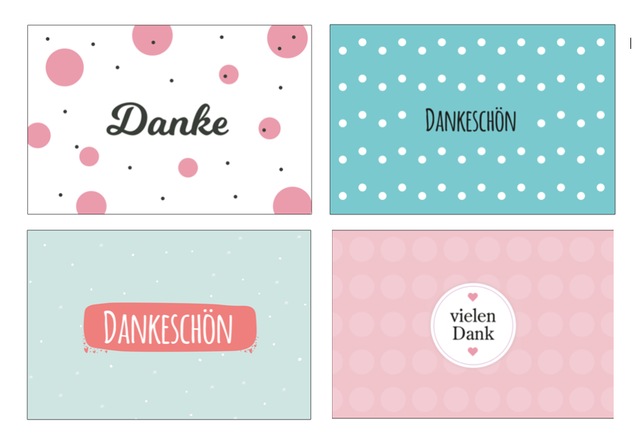 4Stück Premium Dankeskarten (Klappkarten) mit 4 Umschlägen, Danke Karten Geburt Merz Designkarten