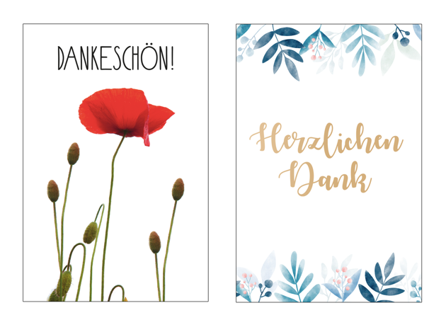 6 Premium Dankeskarten (Klappkarten) mit 6 Umschlägen, Danke Karten Grußkarte Merz Designkarten