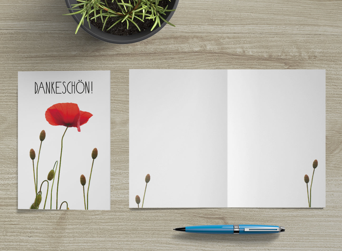 6 Premium Dankeskarten (Klappkarten) mit 6 Umschlägen, Danke Karten Grußkarte Merz Designkarten