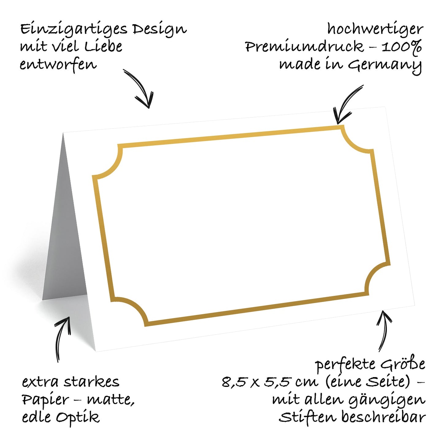 50 Premium-Tischkarten Platzkarten Namenskarten Namensschilder Hochzeit Feier Merz Designkarten