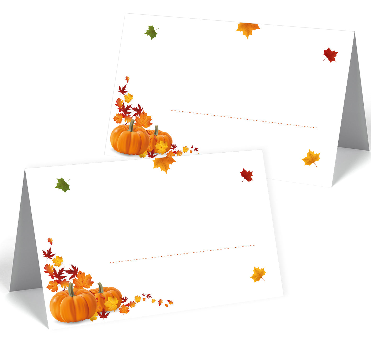 Tischkarten im Herbstmotiv mit Kürbis und fallenden Blättern - 50 Stück Merz Designkarten