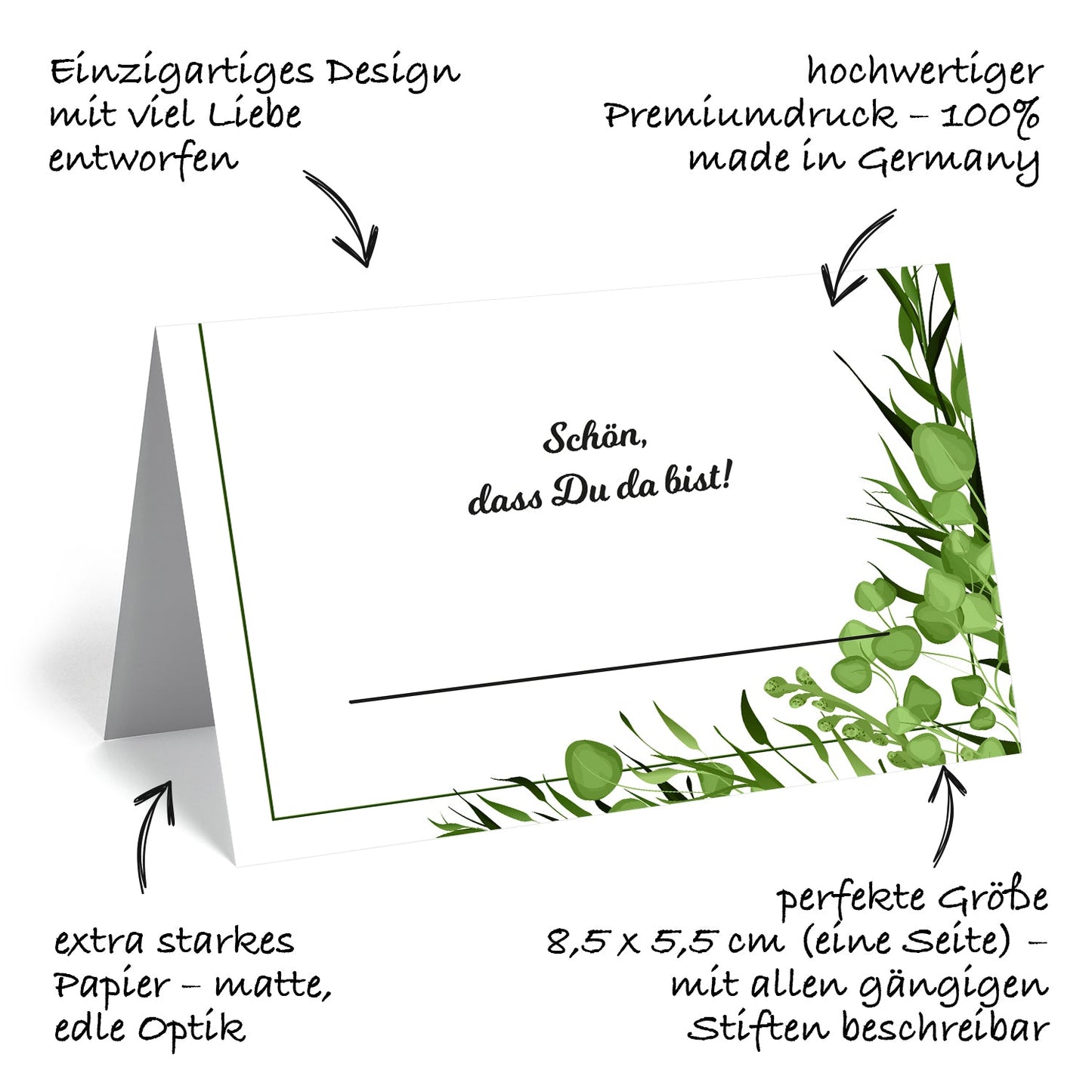 50 Premium-Tischkarten Platzkarten Namenskarten Namensschilder Hochzeit Feier Merz Designkarten