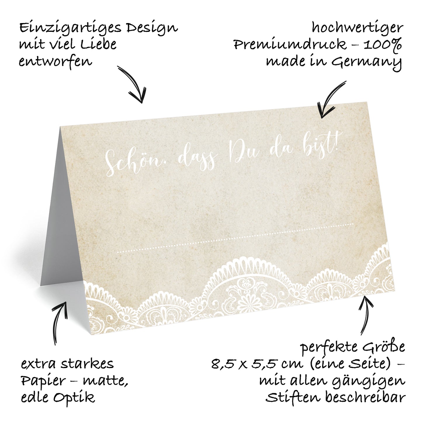 50 Premium-Tischkarten Platzkarten Namenskarten Namensschilder Hochzeit Feier