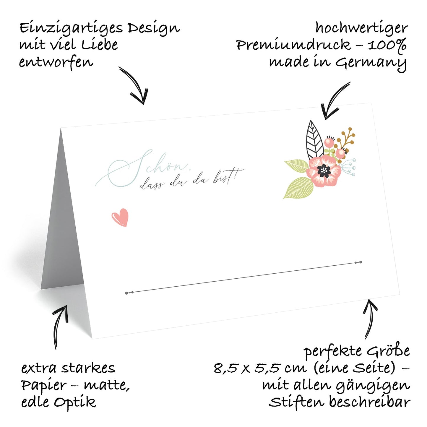 50 Premium-Tischkarten Platzkarten Namenskarten Namensschilder Hochzeit Feier Merz Designkarten