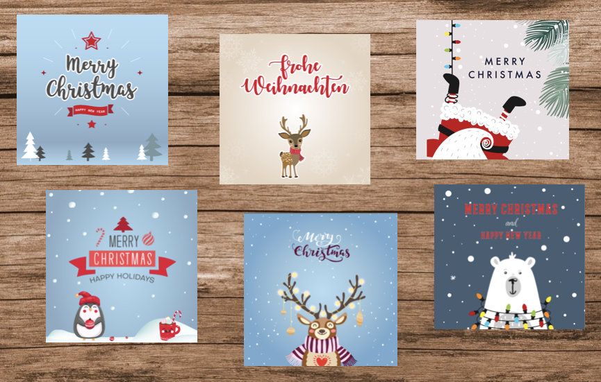 6 Weihnachtskarten Grußkarten für Weihnachten Klappkarten mit 6 Kuverts Merz Designkarten