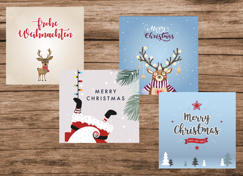 4 Weihnachtskarten Grußkarten für Weihnachten Klappkarten mit Umschlag Karten Merz Designkarten
