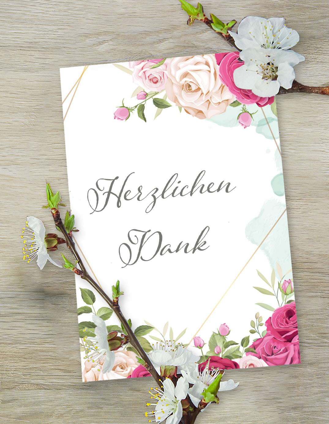 6 Stück Premium Dankeskarten (Klappkarten) mit Umschlägen, Danke Karten Geburt Merz Designkarten