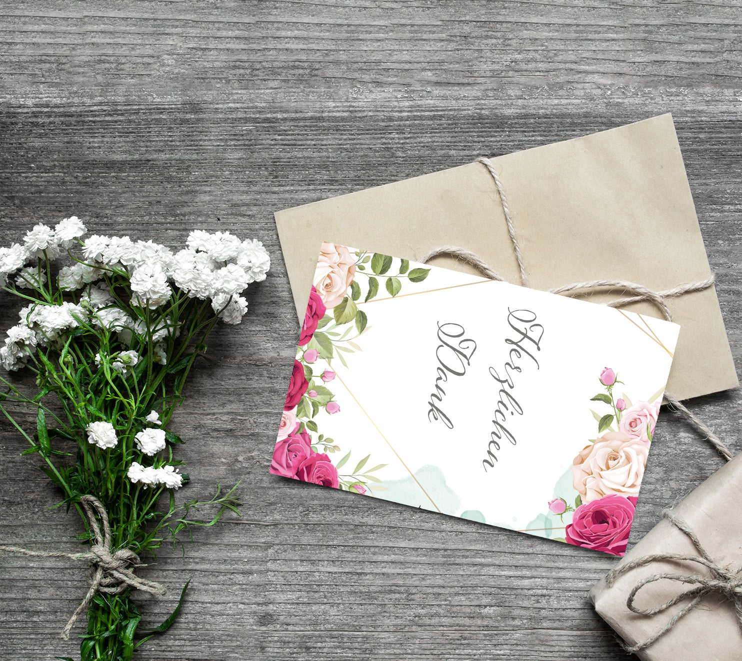 6 Stück Premium Dankeskarten (Klappkarten) mit Umschlägen, Danke Karten Geburt Merz Designkarten