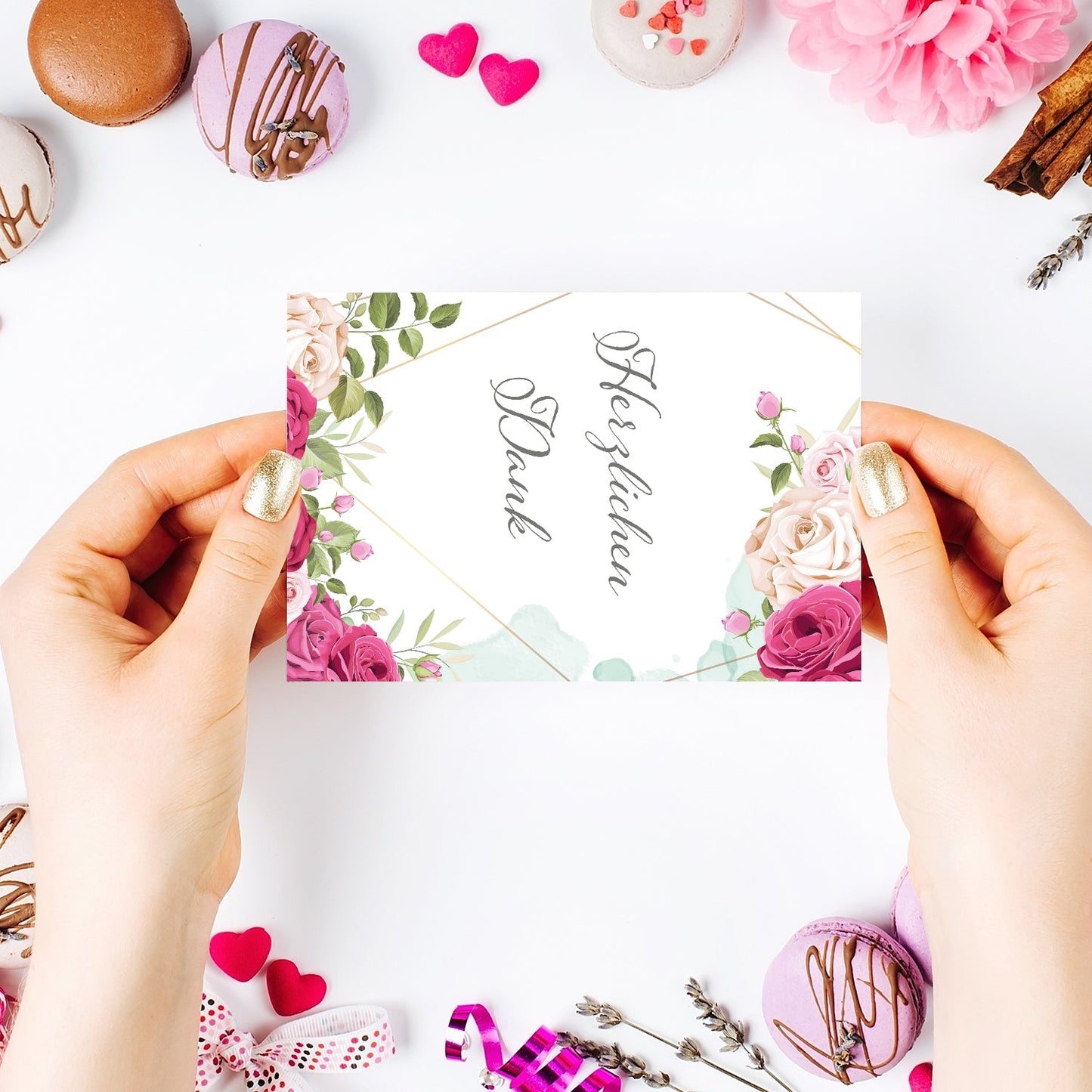 6 Stück Premium Dankeskarten (Klappkarten) mit Umschlägen, Danke Karten Geburt Merz Designkarten