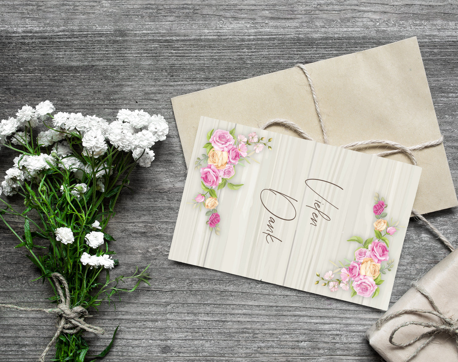 6 Stück Premium Dankeskarten (Klappkarten) mit Umschlägen, Danke Karten Geburt Merz Designkarten