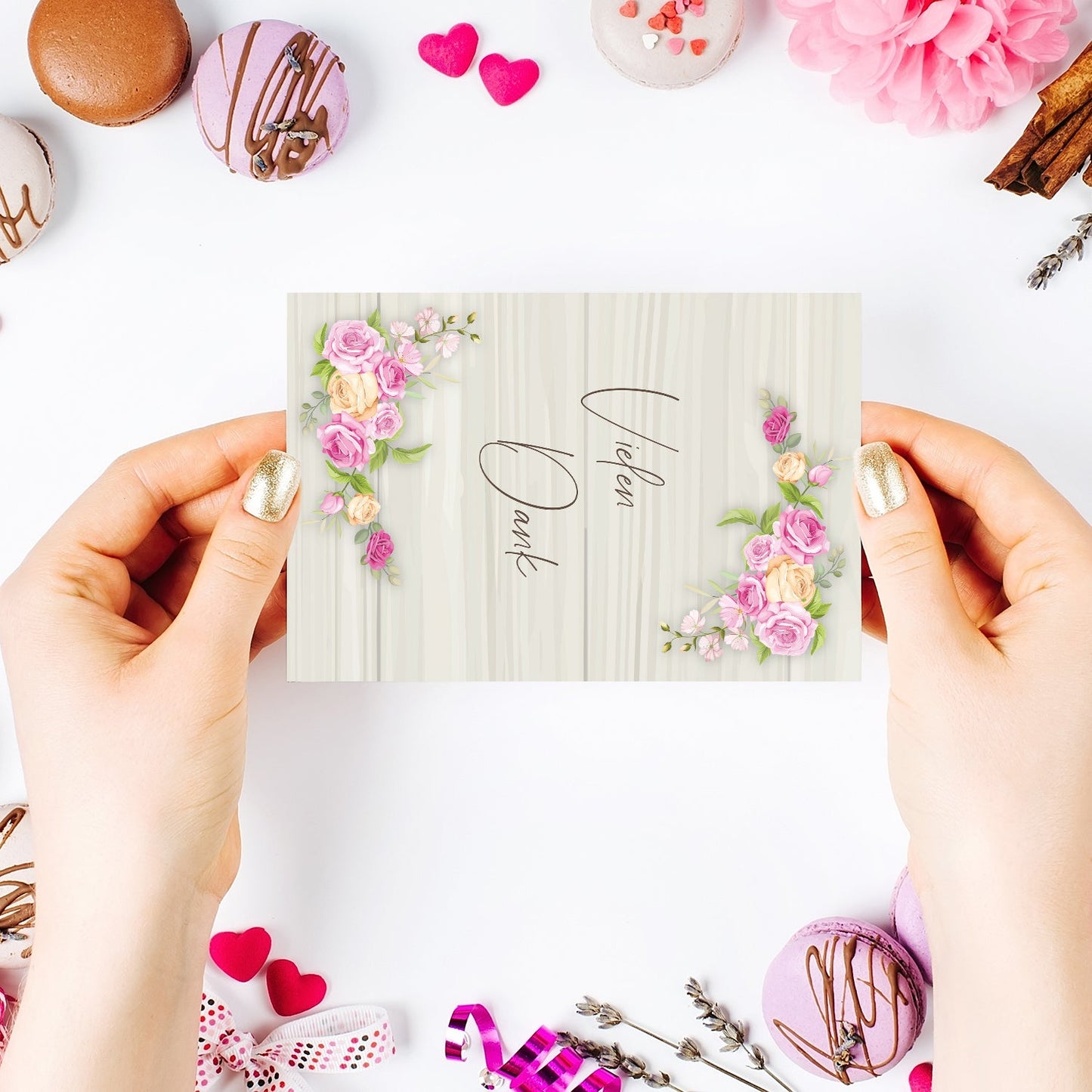 6 Stück Premium Dankeskarten (Klappkarten) mit Umschlägen, Danke Karten Geburt Merz Designkarten