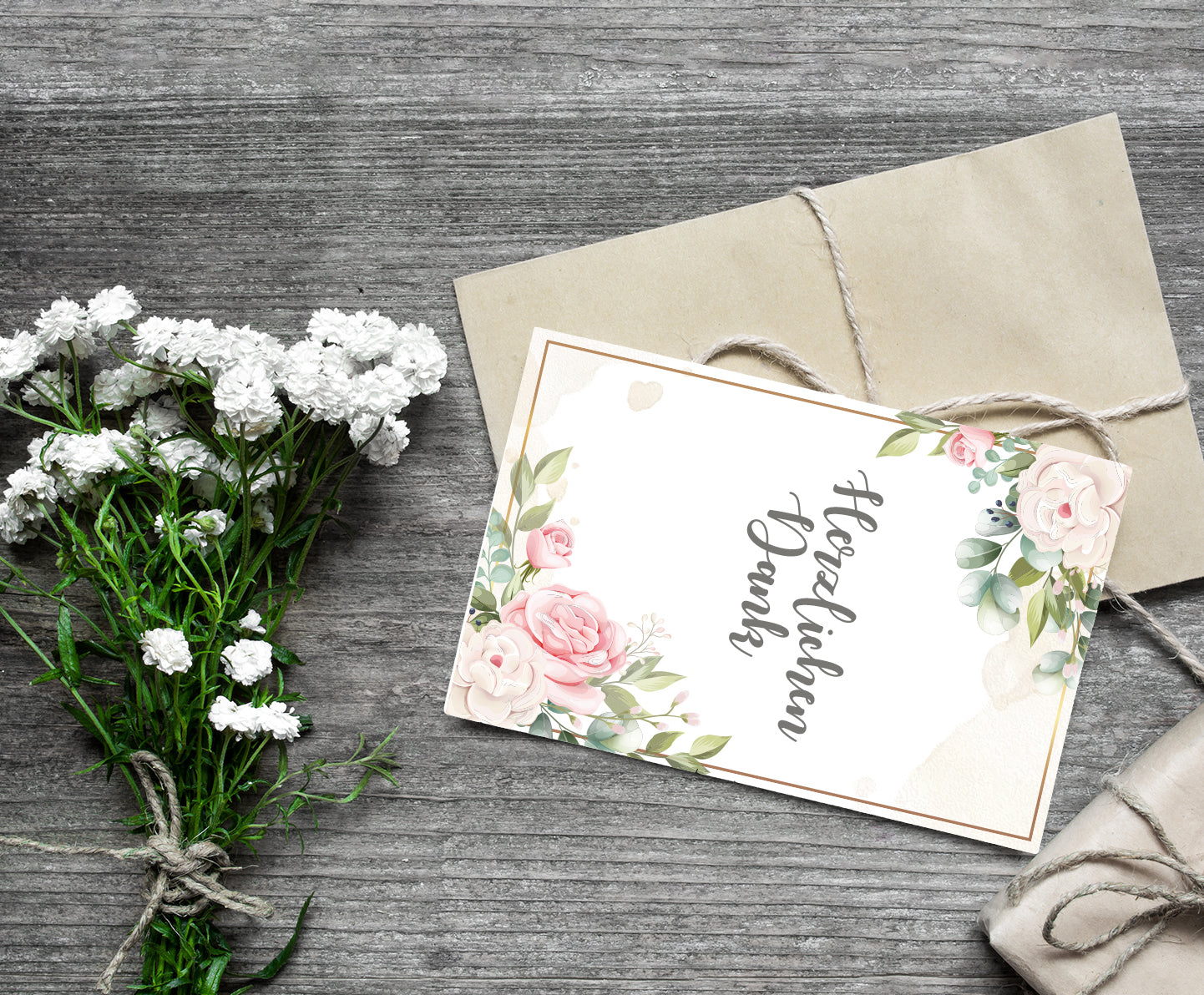 6 Stück edle Dankeskarten (Klappkarten) mit Umschlägen, Danke Karten Geburt Merz Designkarten