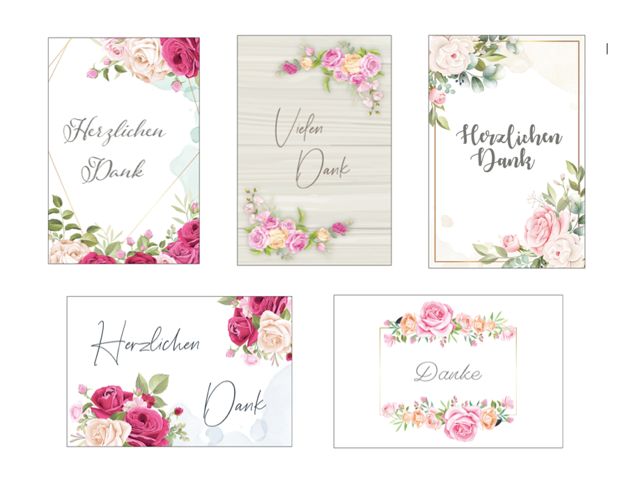 5 Stück Premium Dankeskarten (Klappkarten) mit 5 Umschlägen, Danke Karten Geburt Merz Designkarten