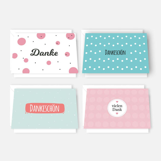 4Stück Premium Dankeskarten (Klappkarten) mit 4 Umschlägen, Danke Karten Geburt Merz Designkarten