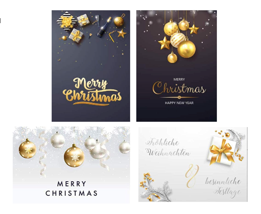 4 Weihnachtskarten Grußkarten für Weihnachten Klappkarten mit Umschlag Karten Merz Designkarten