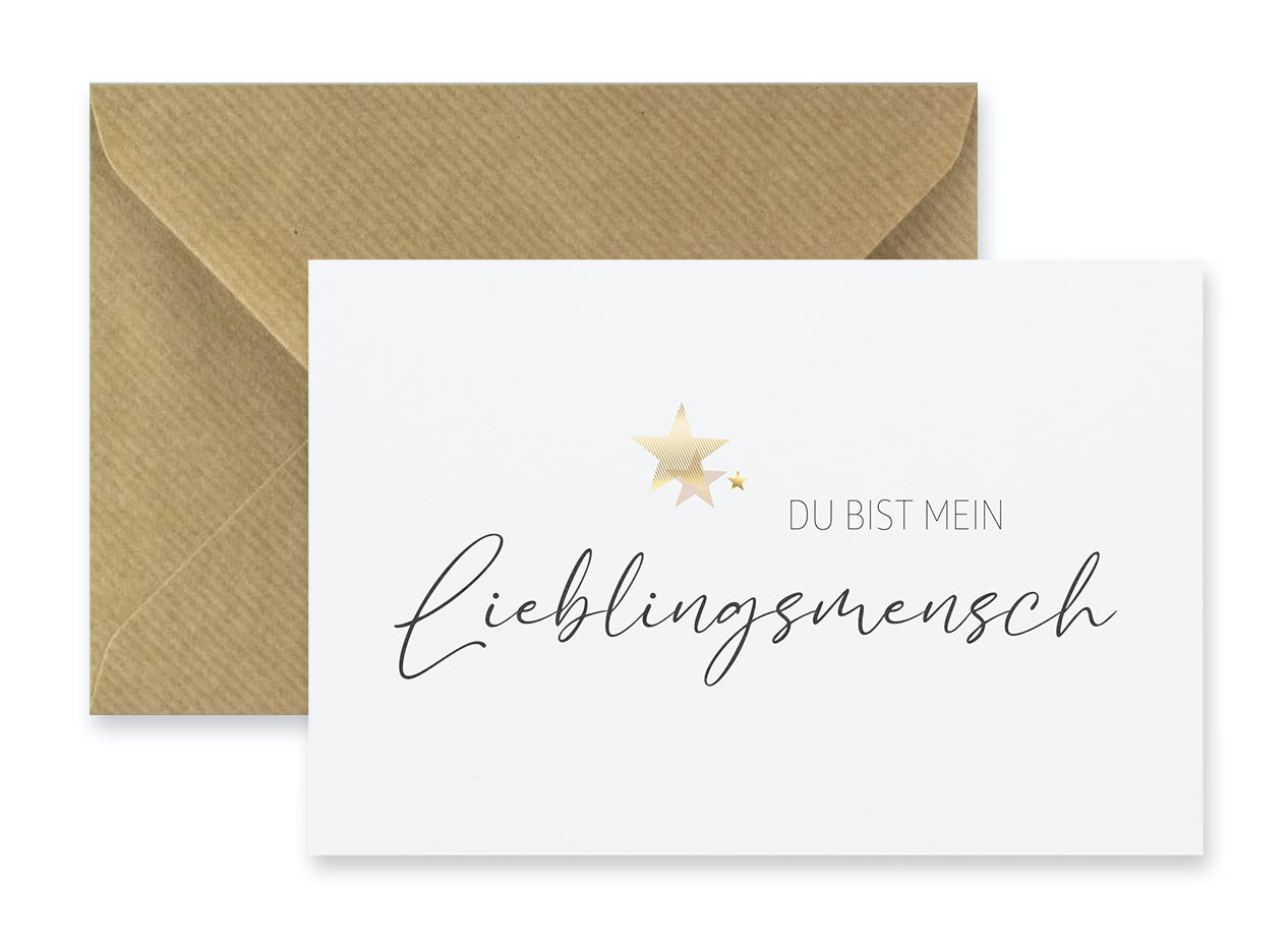 1 edle Grußkarte Klappkarte + Umschlag  Lieblingsmensch Liebe Freundschaft Handarbeit - Lieblingsladen