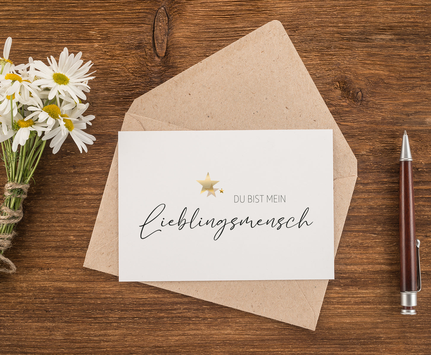 1 edle Grußkarte Klappkarte + Umschlag  Lieblingsmensch Liebe Freundschaft Handarbeit - Lieblingsladen