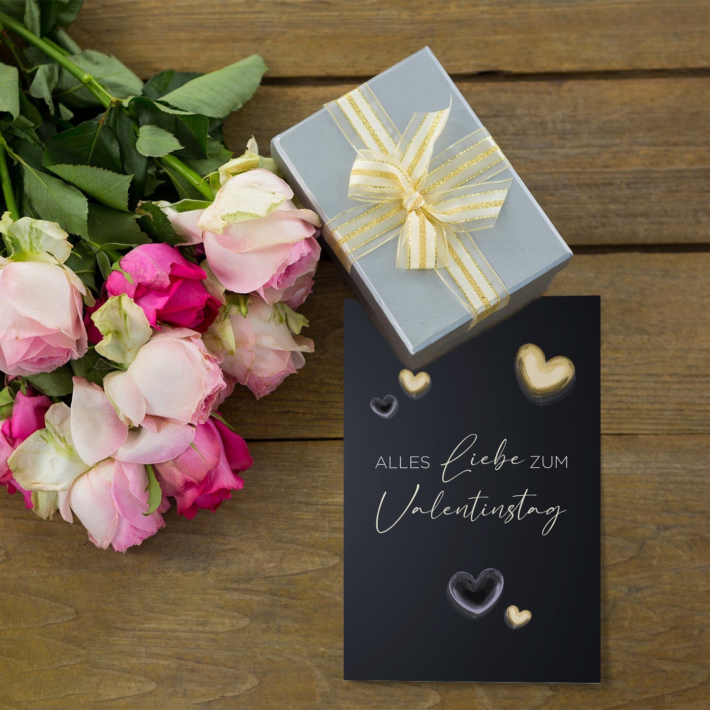 1 edle Valentinstagskarte 12x18cm Klappkarte +Umschlag Liebe Valentinstag Karte Merz Designkarten