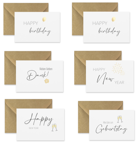20 edle Grußkarten für viele Anlässe, Weihnachtskarten, Geburtstage etc...10,5x14,8cm Klappkarten +20 Kuvert Merz Designkarten