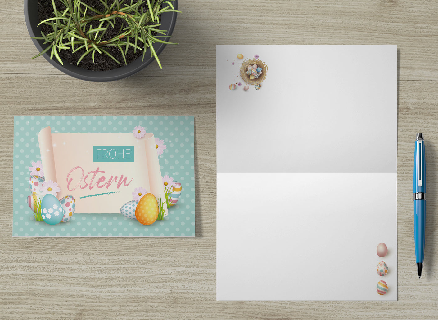 6 Premium Osterkarte Grußkarten Ostern Klappkarte mit 6 Umschläge 12x18cm Karten Merz Designkarten