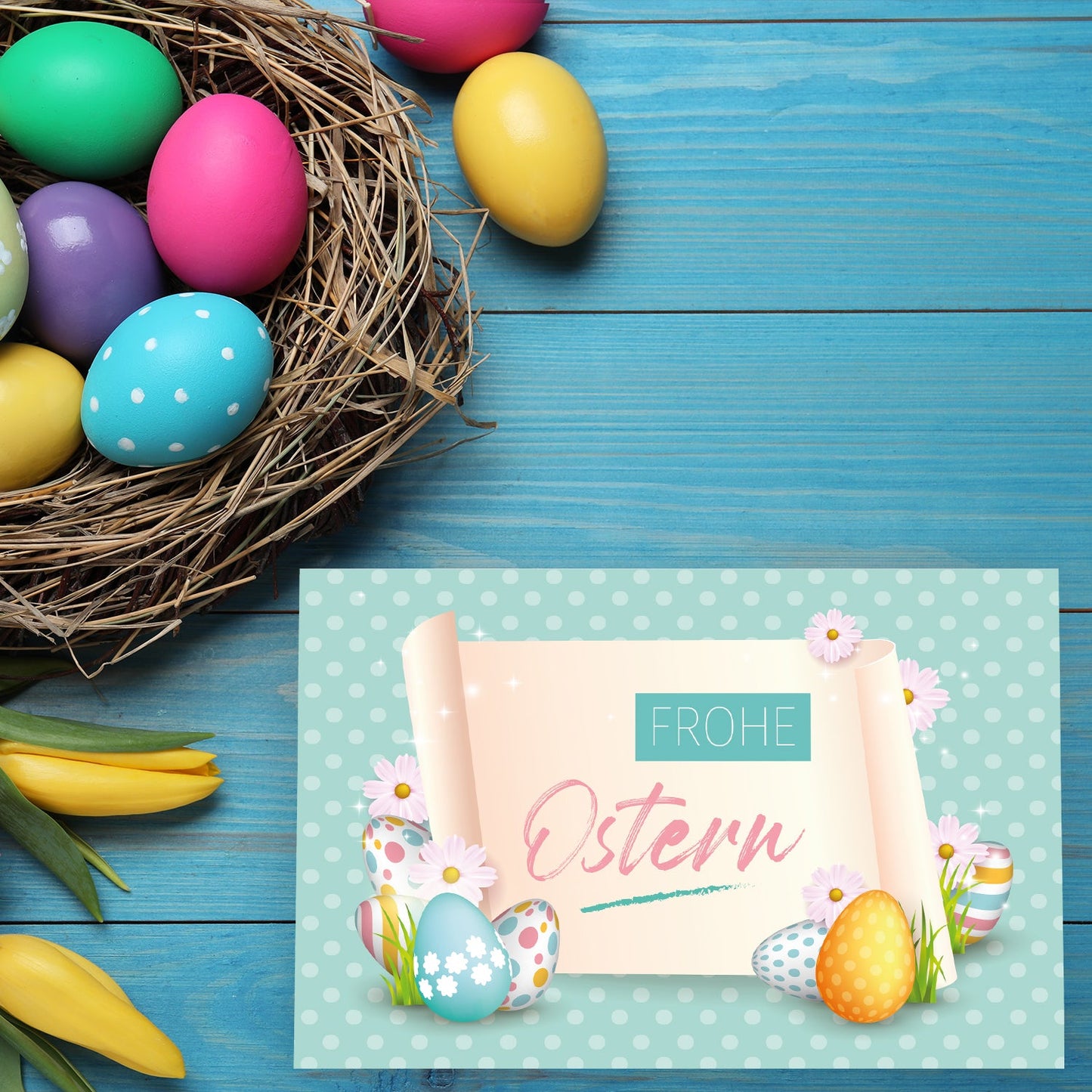 6 Premium Osterkarte Grußkarten Ostern Klappkarte mit 6 Umschläge 12x18cm Karten Merz Designkarten