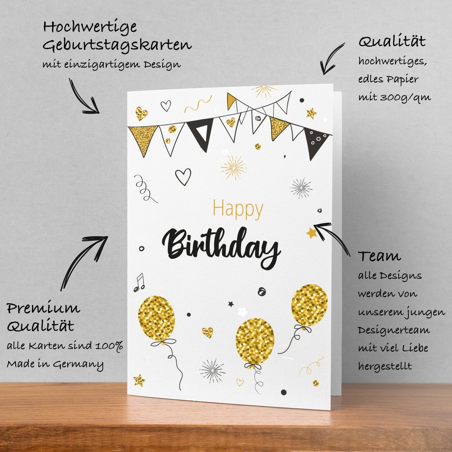 6 Premium Geburtstagskarten Happy Birthday 18x12cm + 6 Kuverts Geburtstag Karten Handarbeit - Lieblingsladen