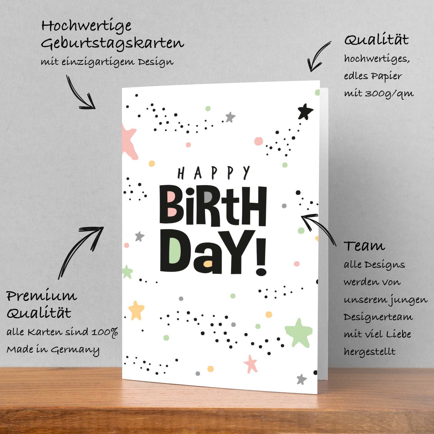 1 Premium Geburtstagskarte Happy Birthday 18x12cm mit Umschlag