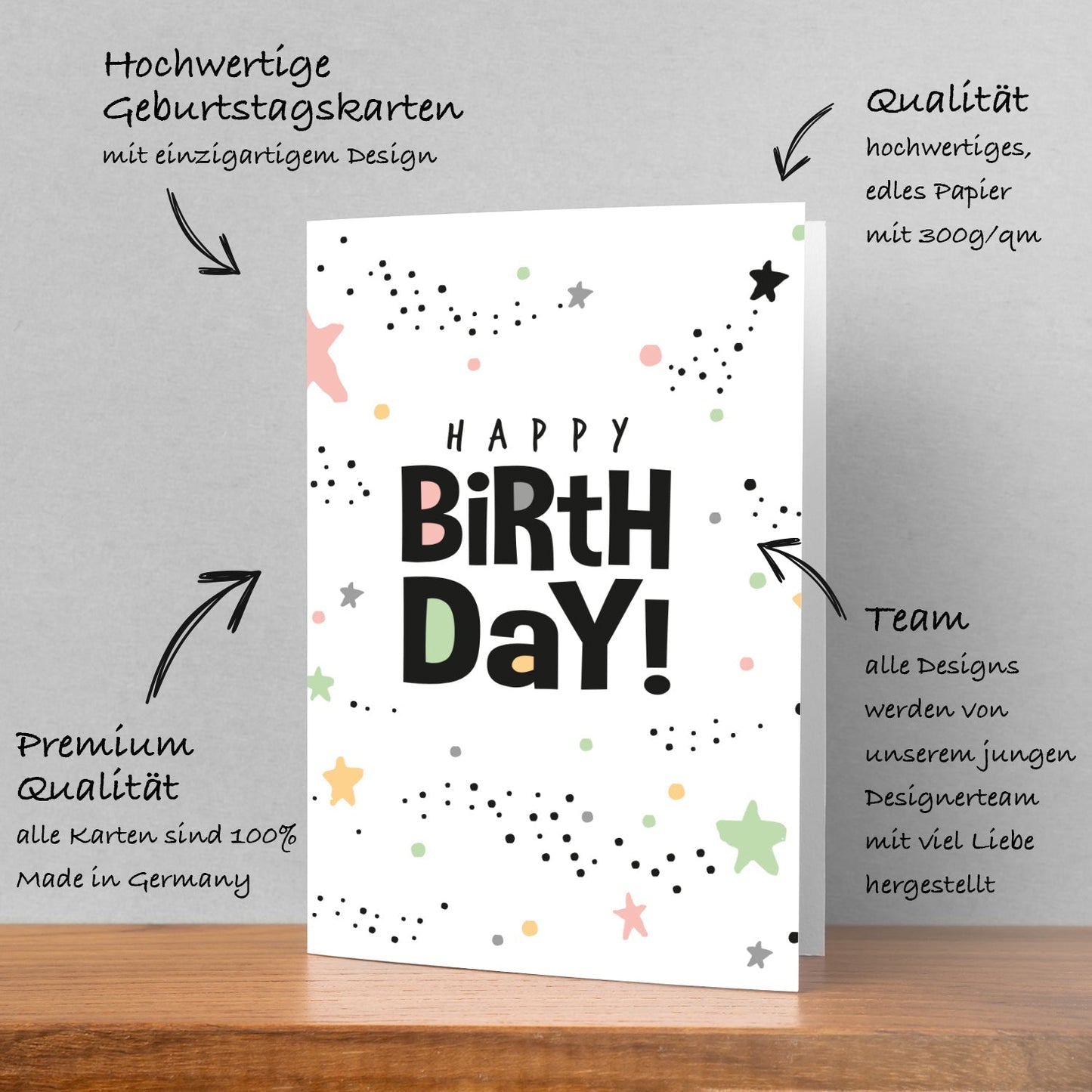 1 Premium Geburtstagskarte Happy Birthday 18x12cm mit Umschlag Handarbeit - Lieblingsladen