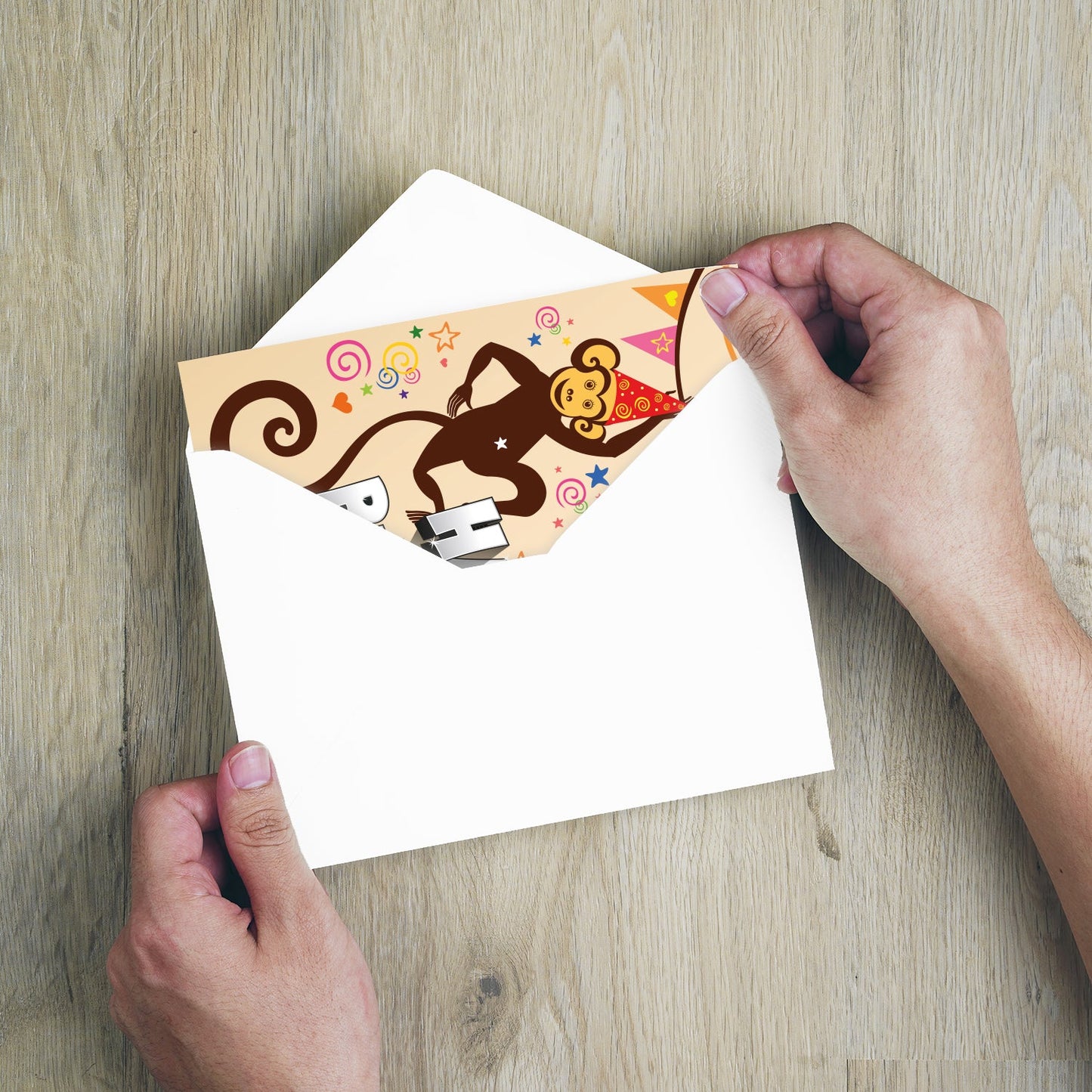 1 edle Geburtstagskarte Happy Birthday für Kinder Affe 14,8x14,8cm mit Umschlag Merz Designkarten