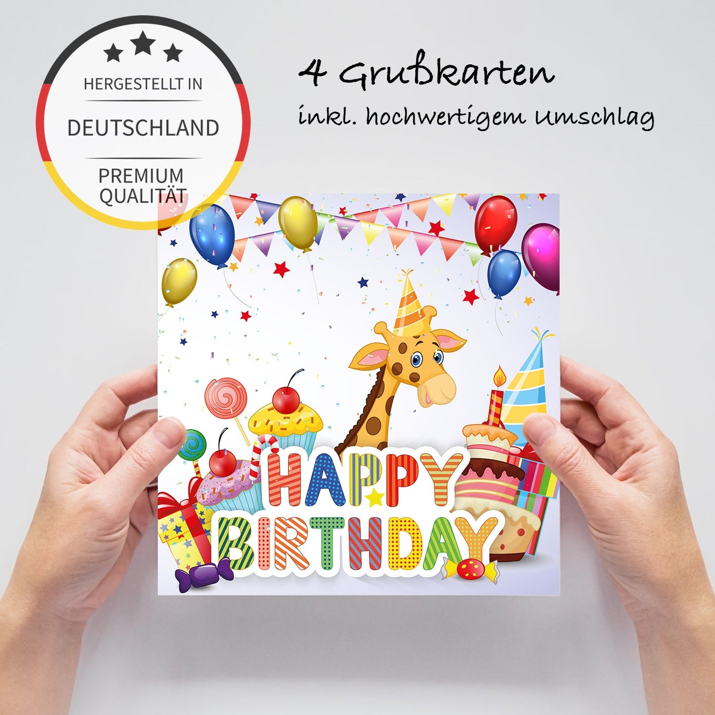 1 Geburtstagskarte Happy Birthday für Kinder Giraffe 14,8x14,8cm mit 1 Umschlag Merz Designkarten