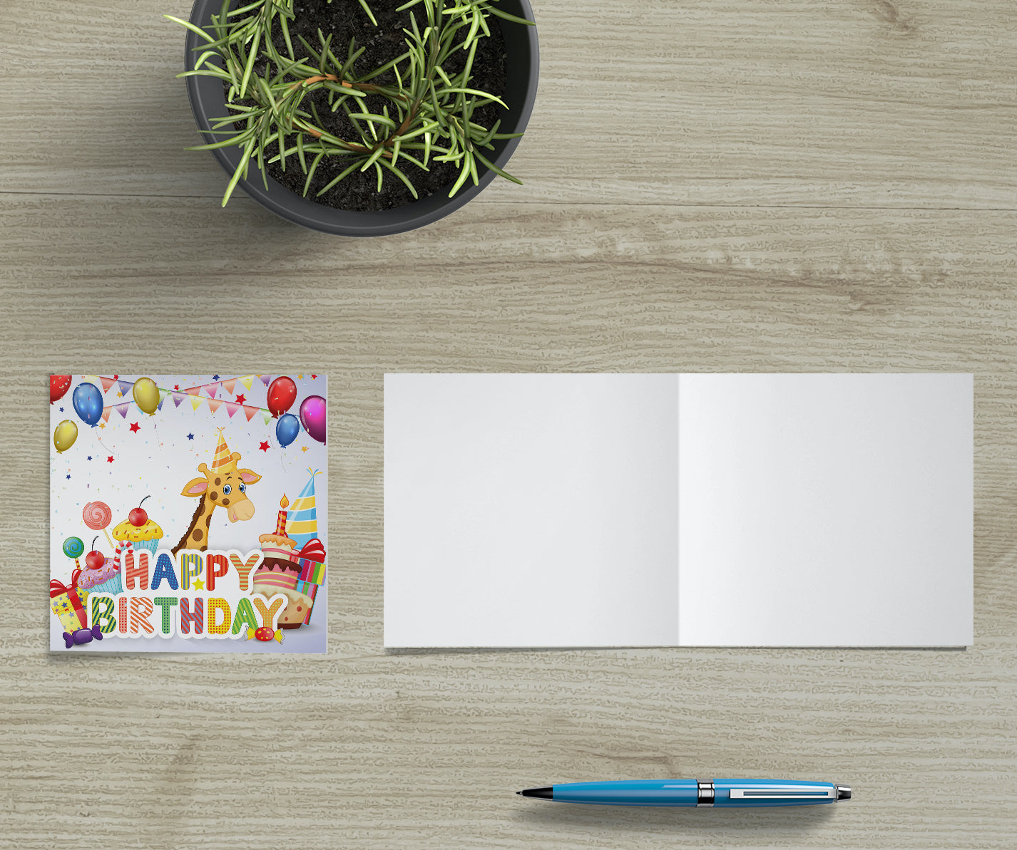 1 Geburtstagskarte Happy Birthday für Kinder Giraffe 14,8x14,8cm mit 1 Umschlag Merz Designkarten