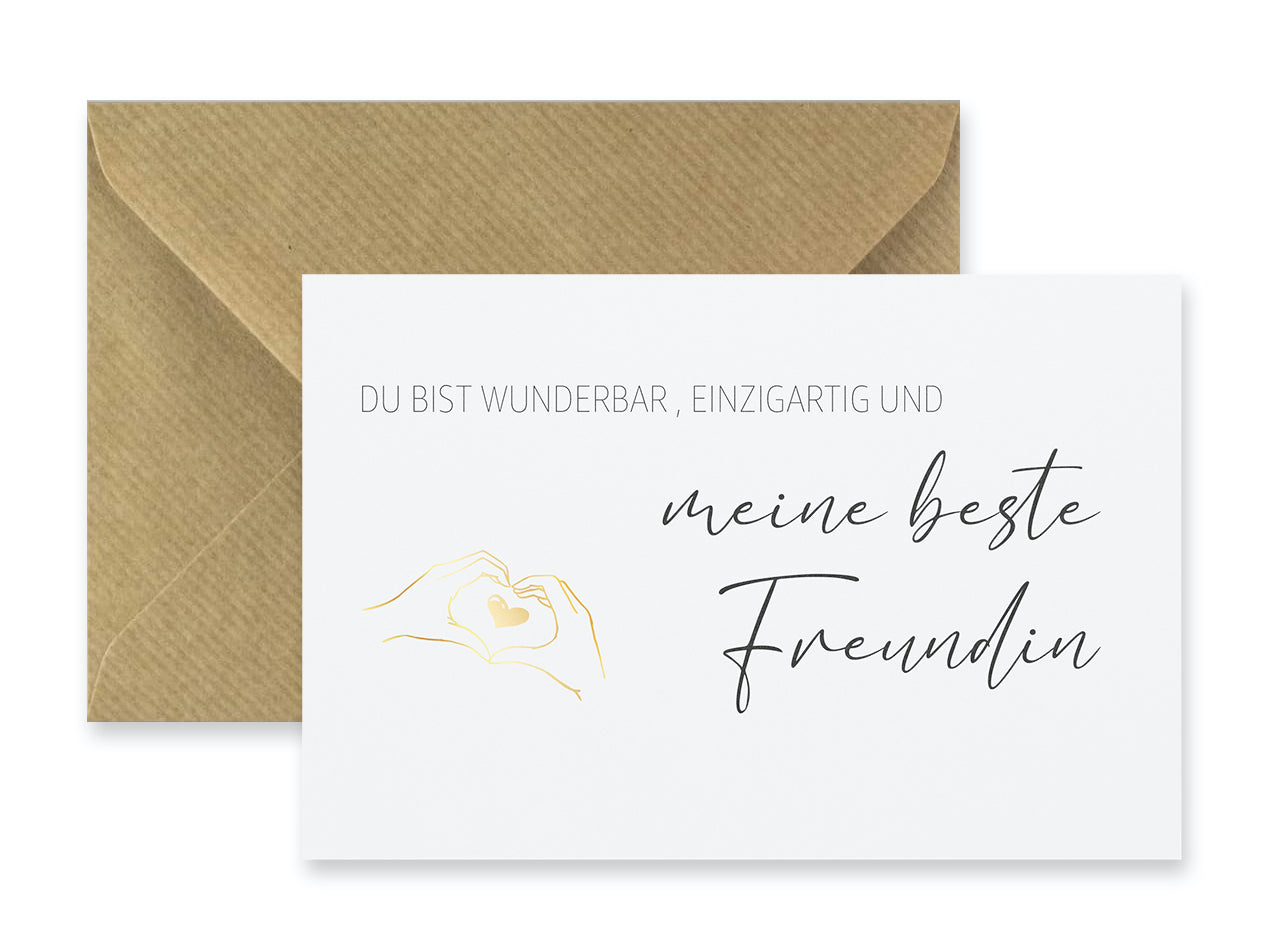 1 edle Karte Grußkarte für beste Freundin Klappkarte 10,5x14,8cm + Naturumschlag Merz Designkarten