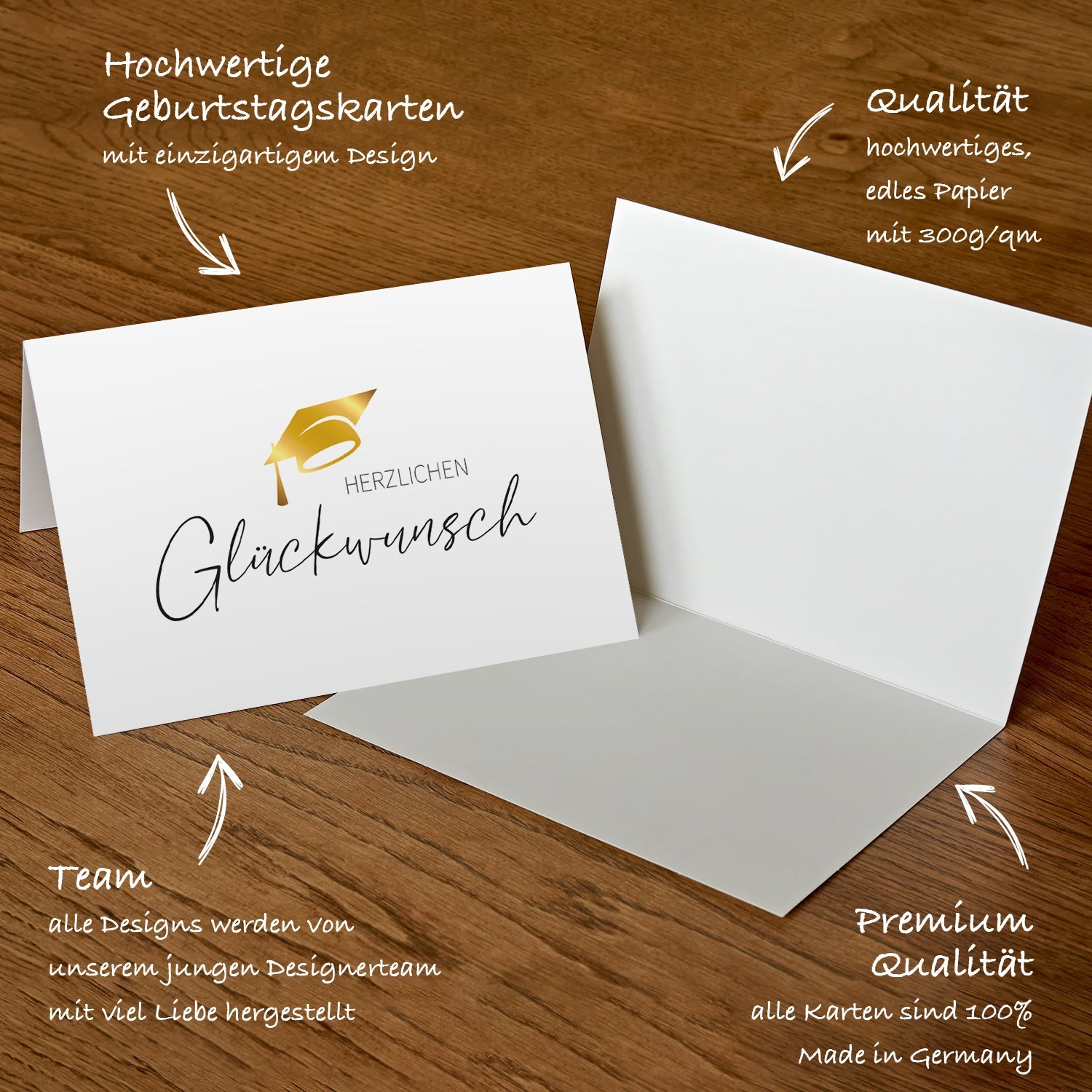 1 Premium Glückwunschkarte zum Abschluss Klappkarte 10,5x14,8cm + Naturumschlag Merz Designkarten