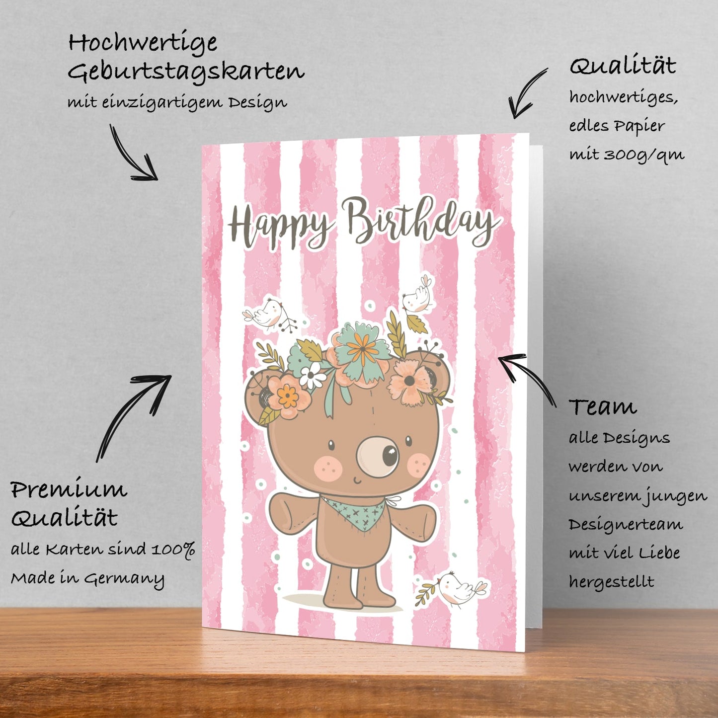1 edle Geburtstagskarte Happy Birthday Klappkarte 18x12cm mit 1 weißen Umschlag Merz Designkarten