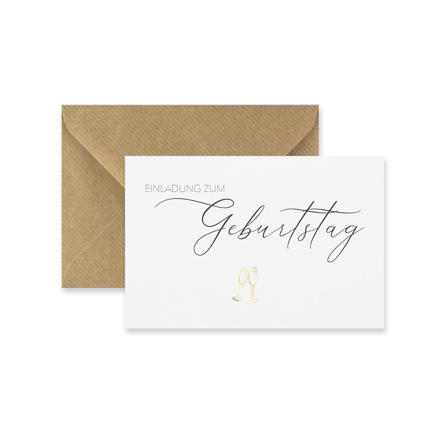 1 Einladungskarte Geburtstag Klappkarte 10,5x14,8cm + Naturumschlag - Einladung
