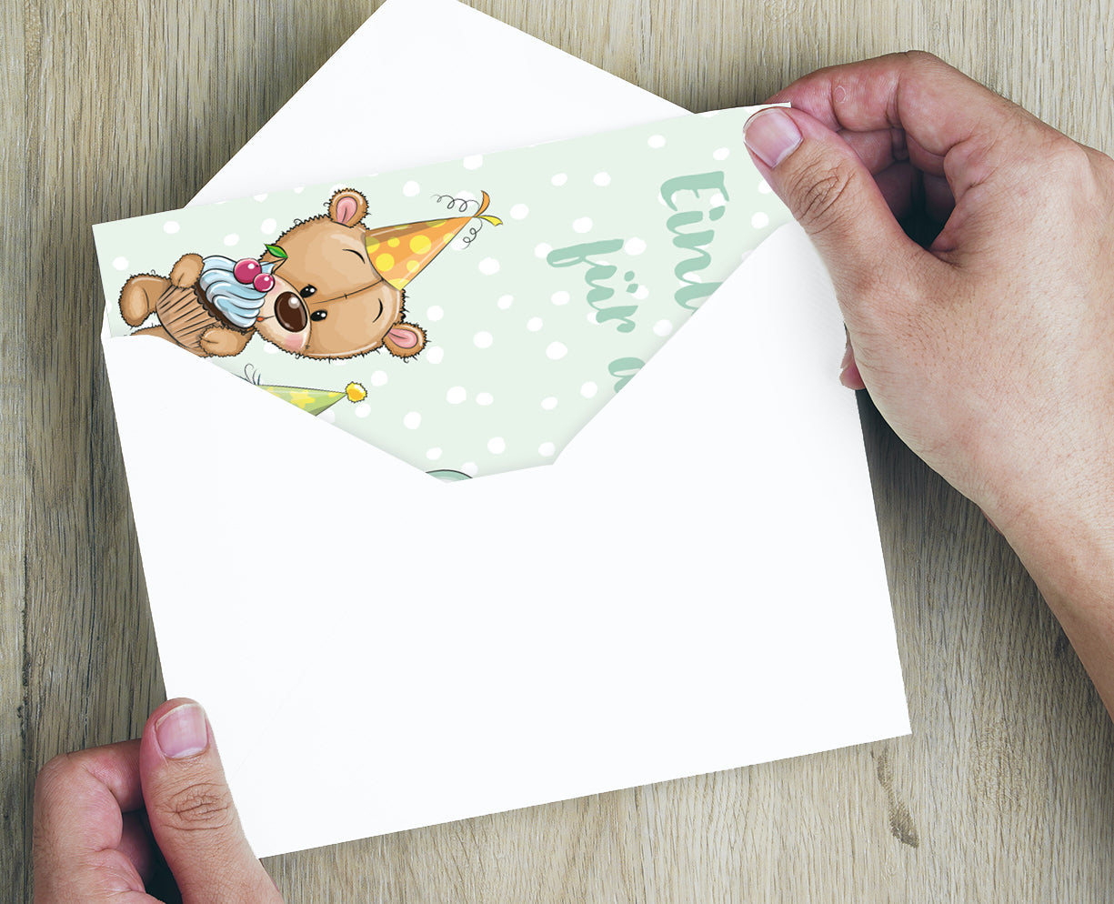 12 Einladungskarten Kindergeburtstag Teddy Postkarten 10,5x14,8cm + 12 Umschläge Merz Designkarten