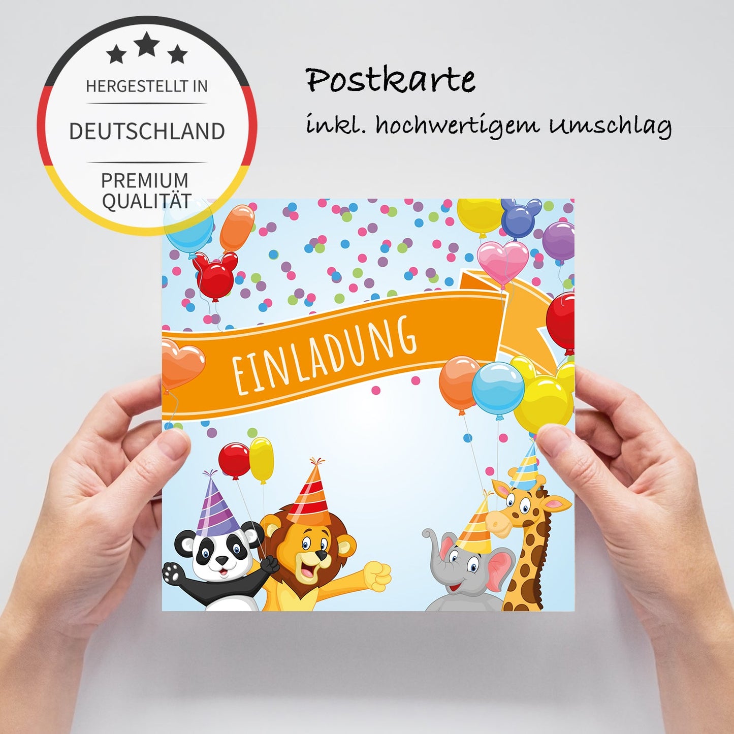 12 Einladungskarten Kindergeburtstag Party Postkarten 14,8x14,8cm + 12 Umschläge Merz Designkarten
