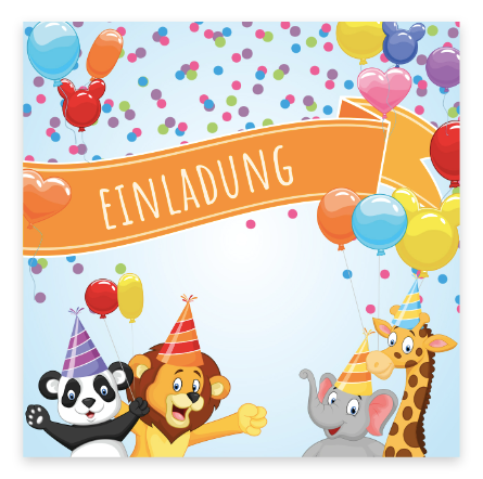 12 Einladungskarten Kindergeburtstag Party Postkarten 14,8x14,8cm + 12 Umschläge Merz Designkarten
