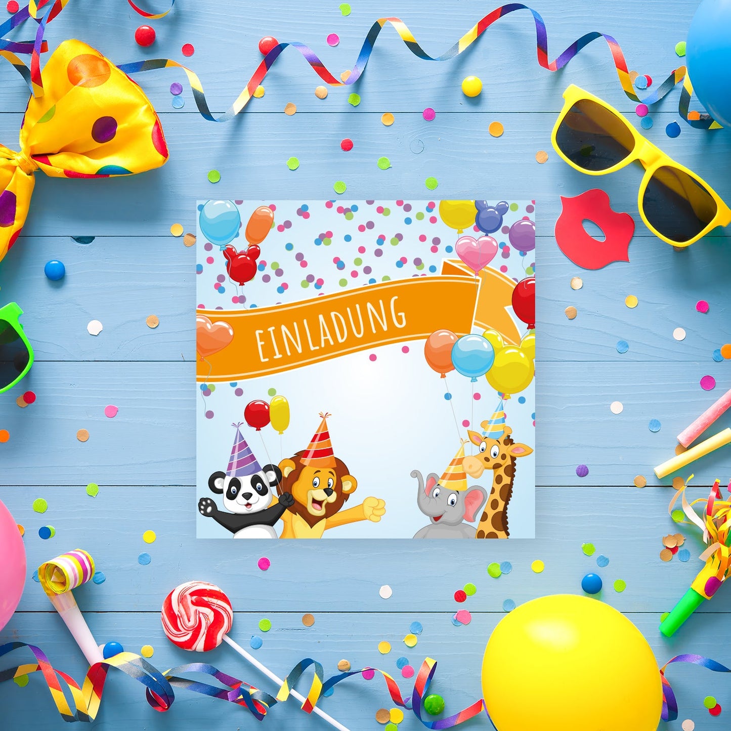12 Einladungskarten Kindergeburtstag Party Postkarten 14,8x14,8cm + 12 Umschläge Merz Designkarten
