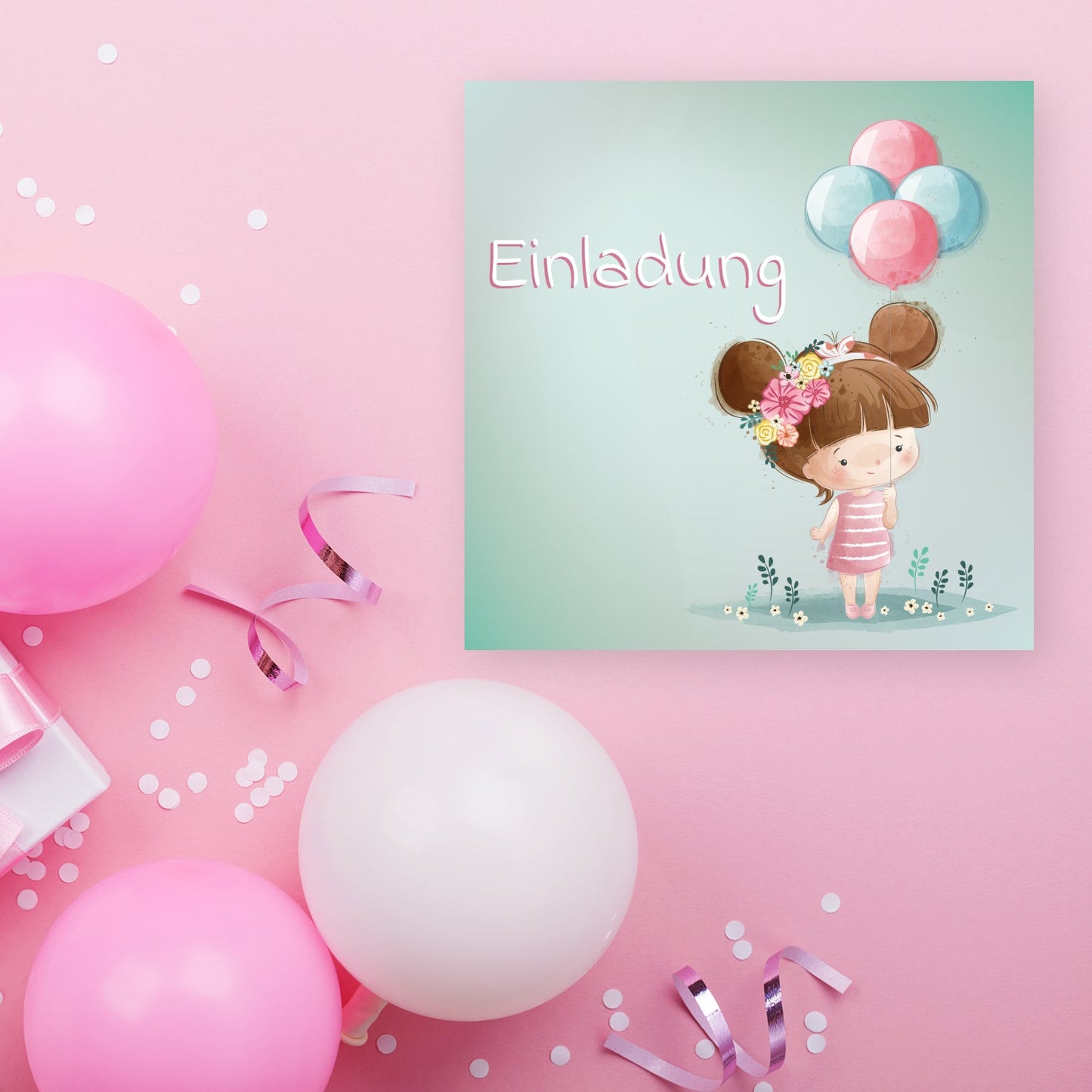 12 Einladungskarten Kindergeburtstag Mädchen Postkarten 14,8x14,8cm + 12 Kuverts Merz Designkarten