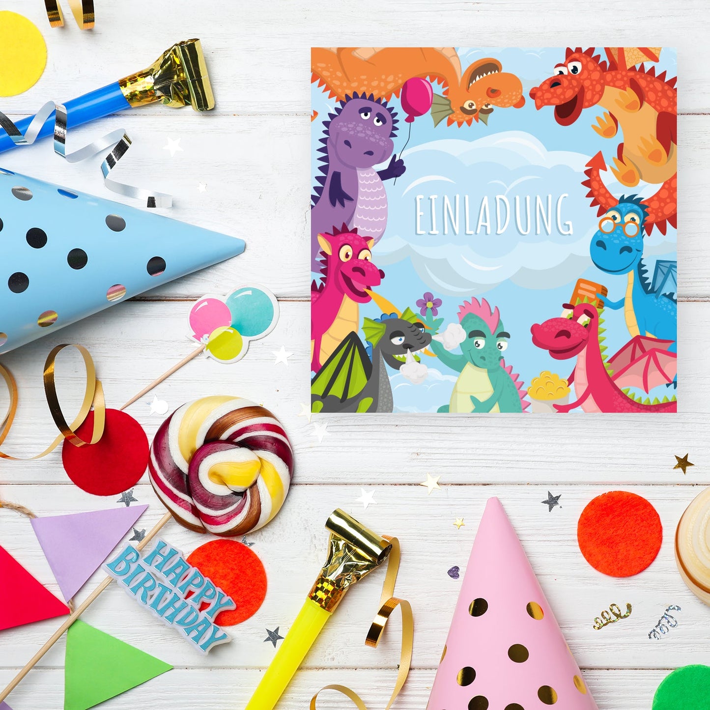 12 Einladungskarten Kindergeburtstag Dino Postkarten 14,8x14,8cm + 12 Umschläge Merz Designkarten