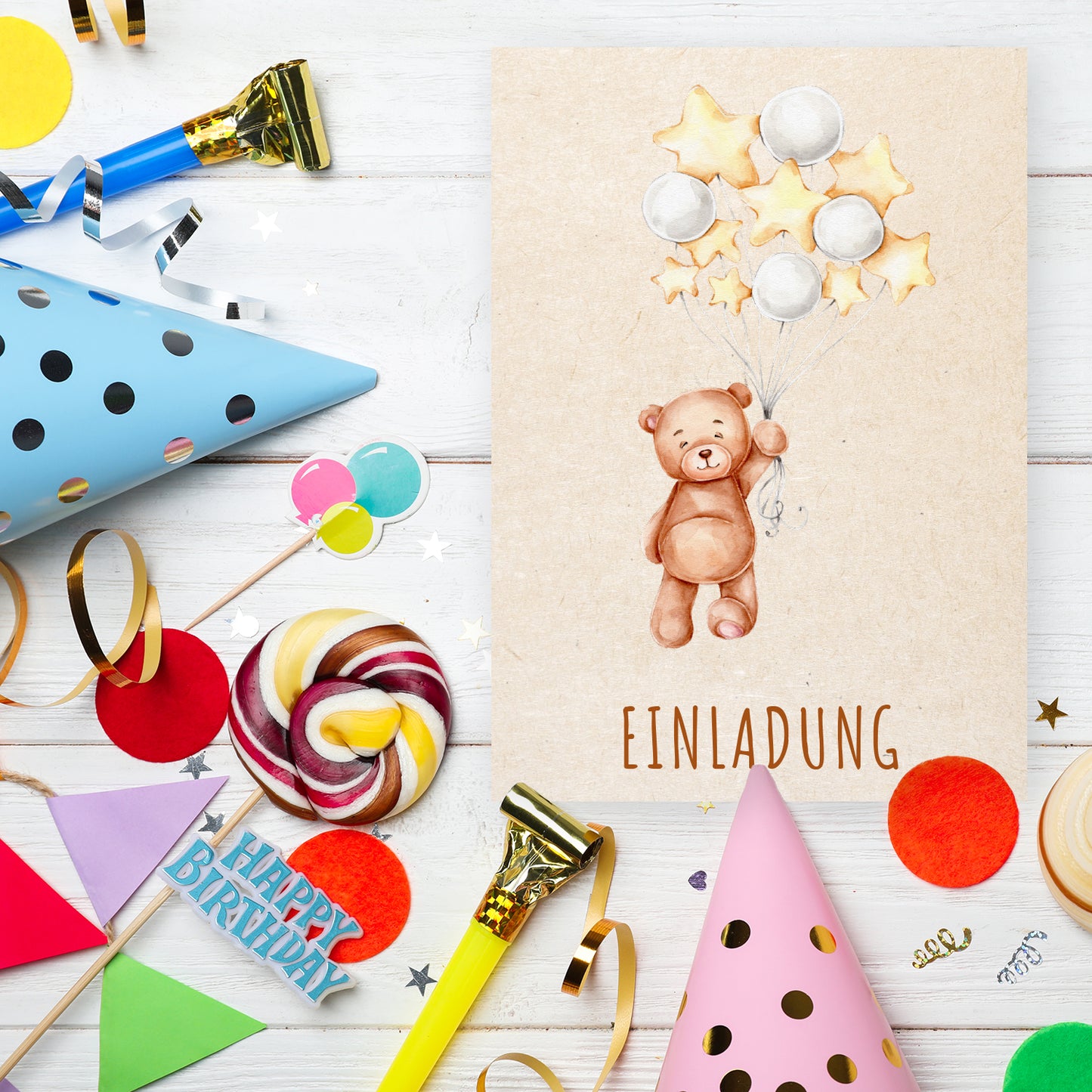 12 Einladungskarten Kindergeburtstag Teddy Postkarten 14,8x10,5cm + 12 Umschläge