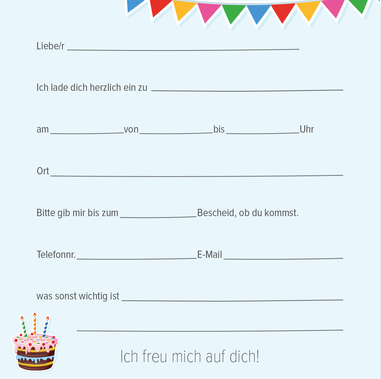 12 Einladungskarten Kindergeburtstag Torte Postkarten 14,8x14,8cm + 12 Umschläge Merz Designkarten