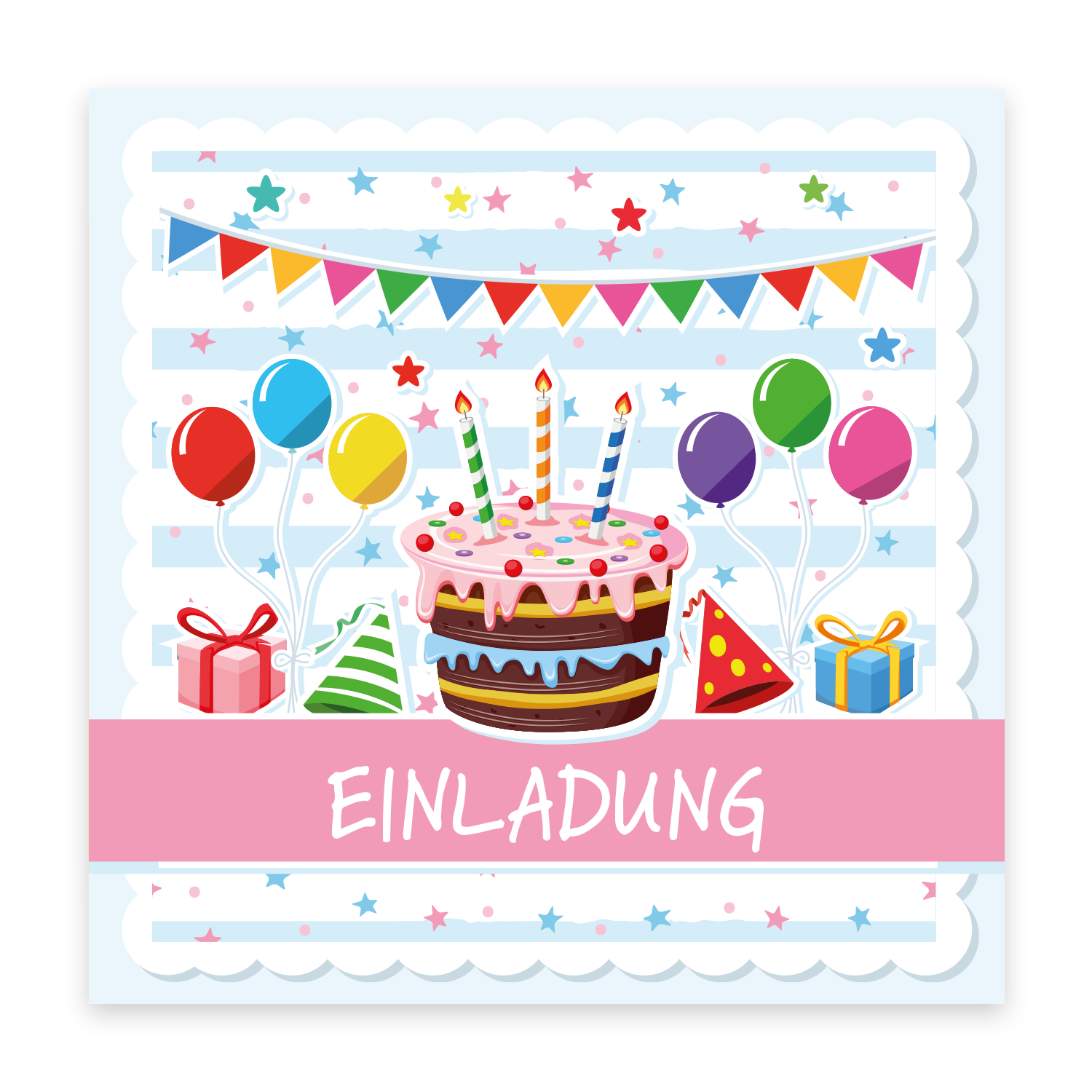 12 Einladungskarten Kindergeburtstag Torte Postkarten 14,8x14,8cm + 12 Umschläge Merz Designkarten