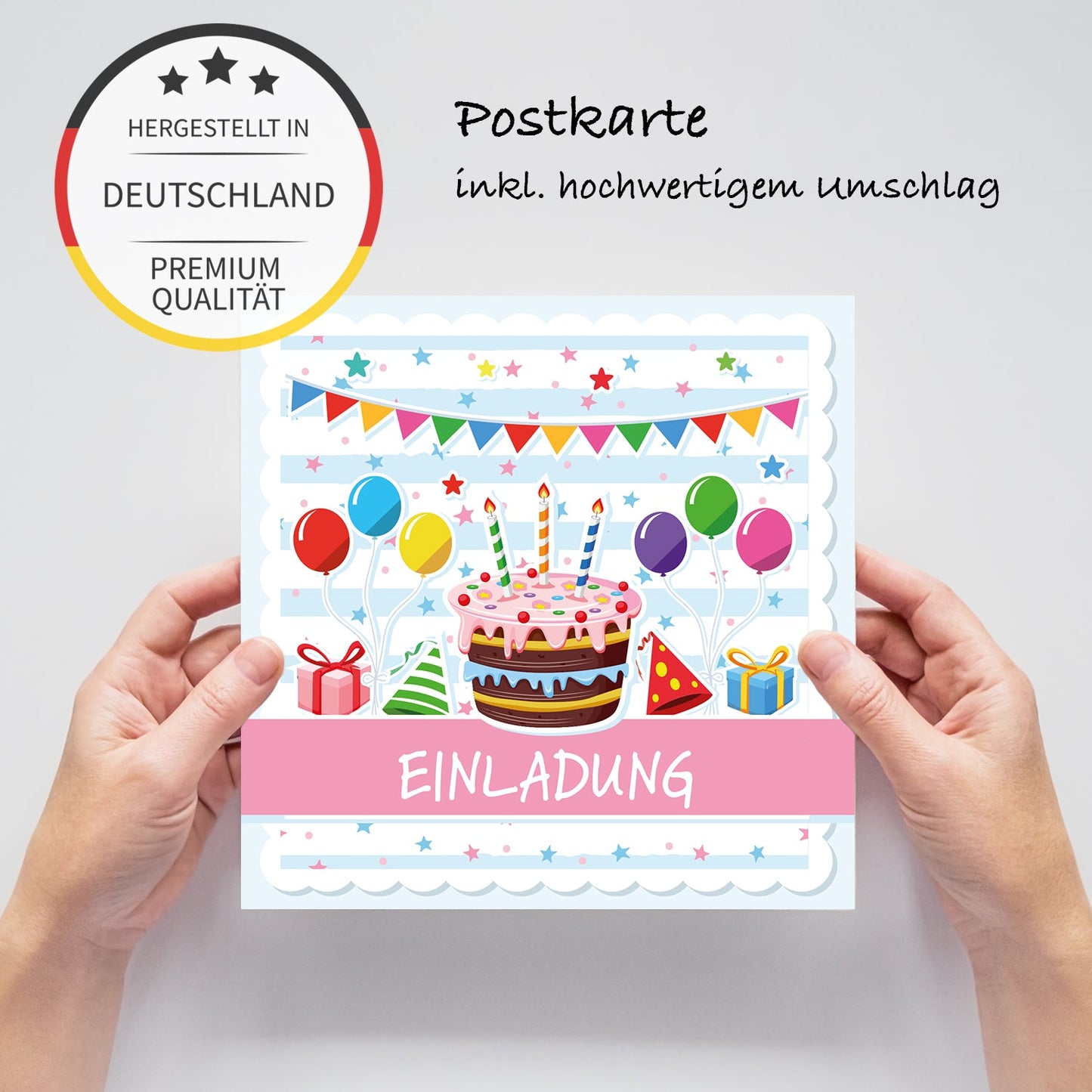 12 Einladungskarten Kindergeburtstag Torte Postkarten 14,8x14,8cm + 12 Umschläge Merz Designkarten