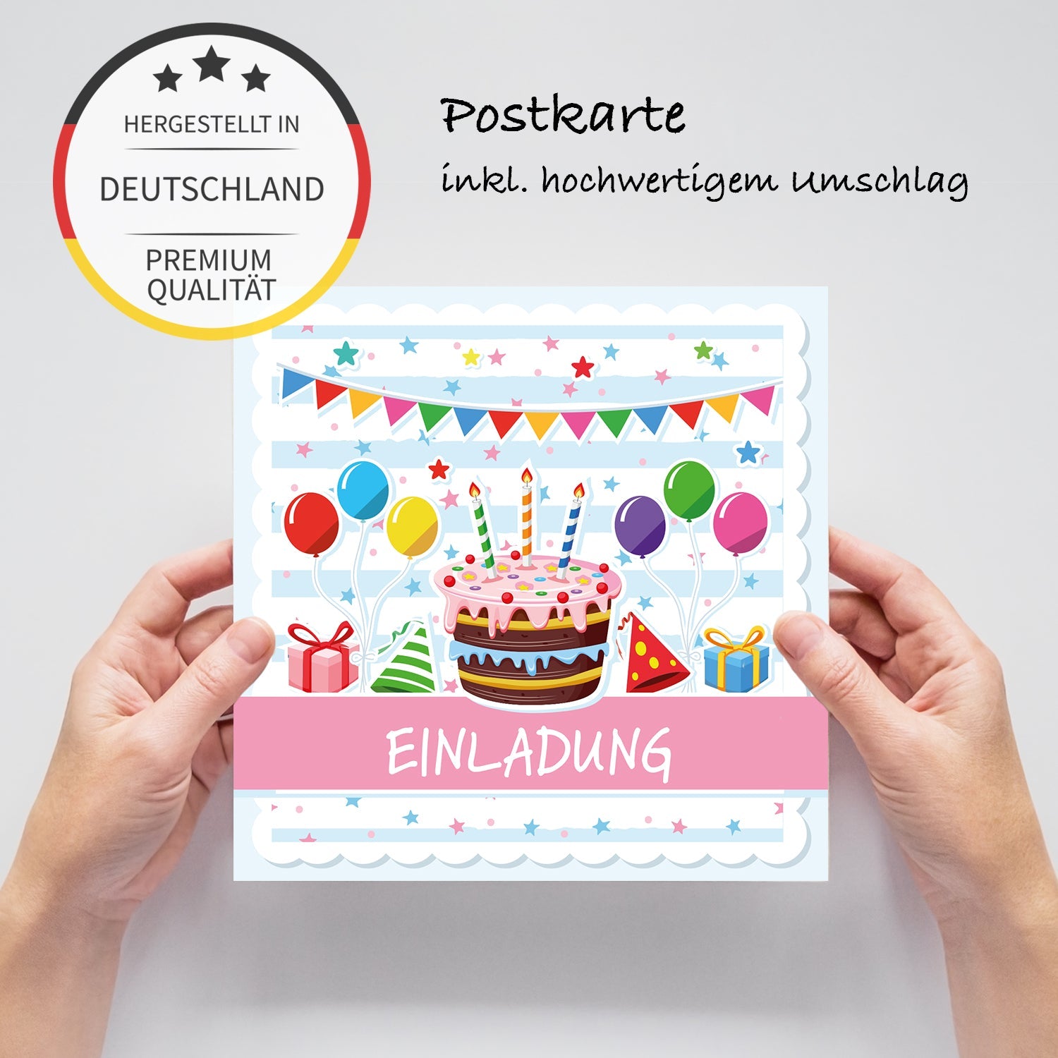12 Einladungskarten Kindergeburtstag Torte Postkarten 14,8x14,8cm + 12 Umschläge Merz Designkarten