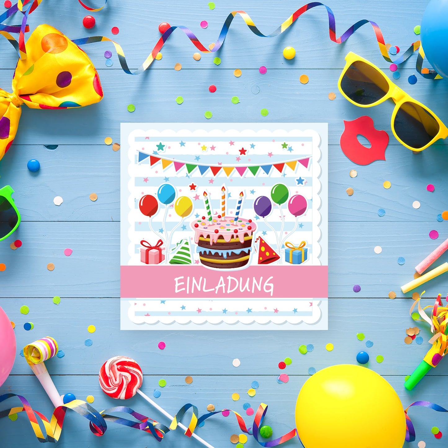 12 Einladungskarten Kindergeburtstag Torte Postkarten 14,8x14,8cm + 12 Umschläge Merz Designkarten