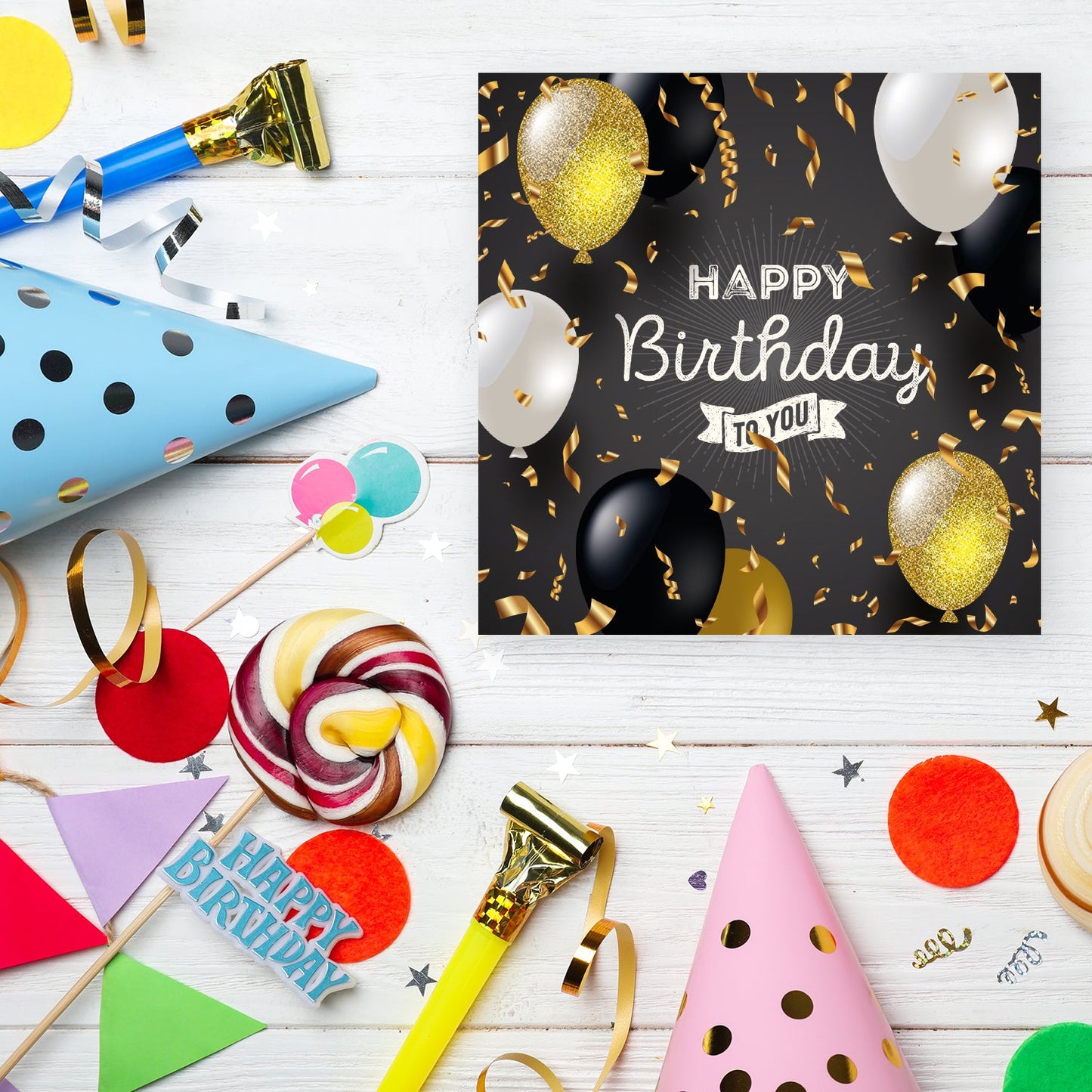 1 edle Geburtstagskarte Klappkarte Happy Birthday 14,8x14,8cm + weißer Umschlag Merz Designkarten